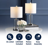 Abner 21" Glass Modern Contemporary USB Charging LED Table Lamp Set 2