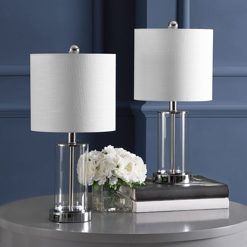 Abner 21" Glass Modern Contemporary USB Charging LED Table Lamp - JONATHAN Y