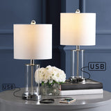 Abner 21" Glass Modern Contemporary USB Charging LED Table Lamp - JONATHAN Y