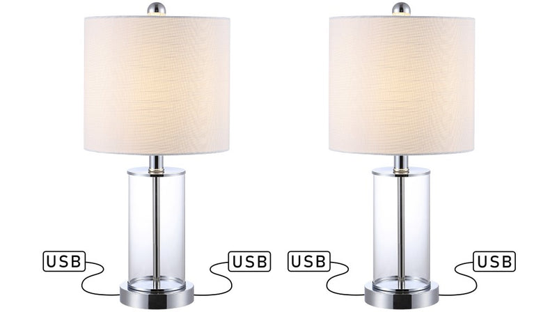 Abner 21" Glass Modern Contemporary USB Charging LED Table Lamp - JONATHAN Y