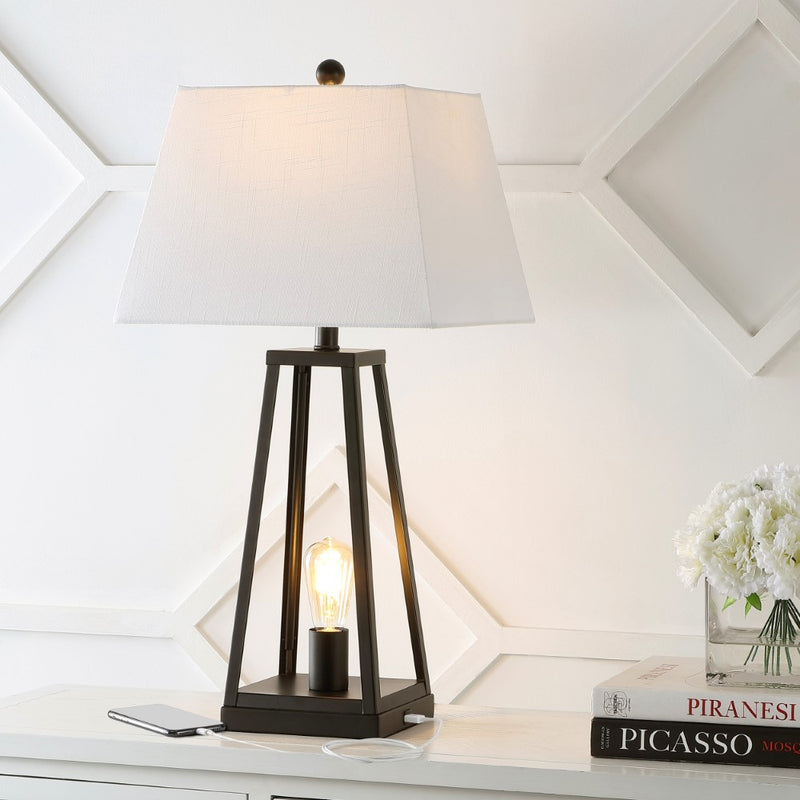 Waylon 28.5" Classic Industrial Iron Nightlight LED Table Lamp with USB Charging Port - JONATHAN Y