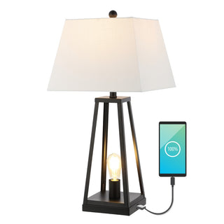 Waylon 28.5" Classic Industrial Iron Nightlight LED Table Lamp with USB Charging Port - JONATHAN Y