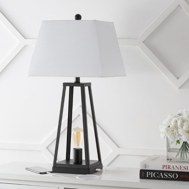 Waylon 28.5" Classic Industrial Iron Nightlight LED Table Lamp with USB Charging Port - JONATHAN Y