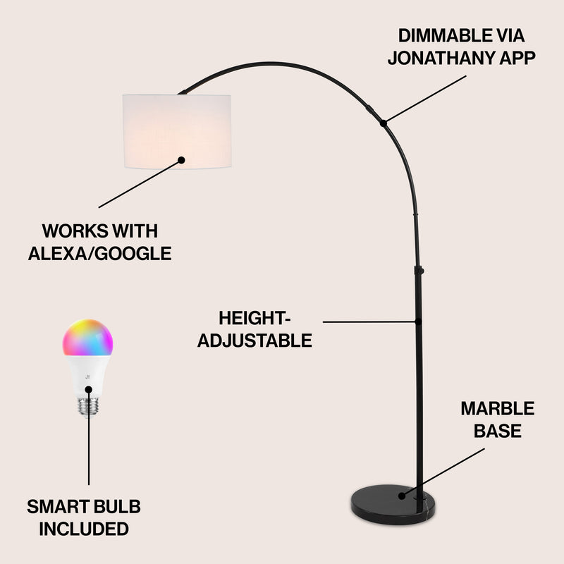 Collier 70" Industrial Vintage Head-and-Height-Adjustable Iron LED Arc Floor Lamp with Smart Bulb - JONATHAN Y
