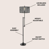 Noah 64.5" Modern Industrial Iron Height-Adjustable LED Floor Lamp - JONATHAN Y