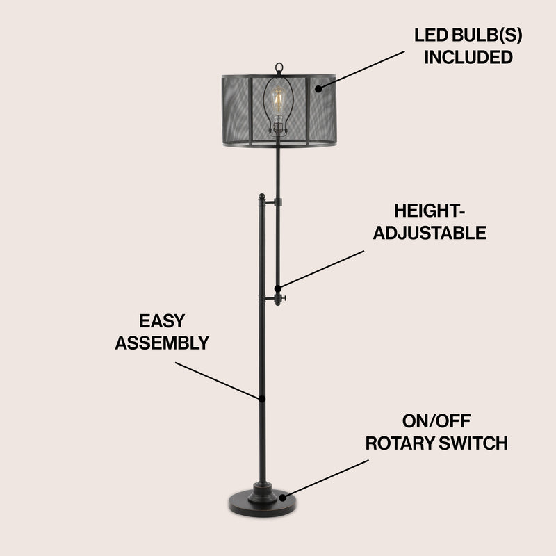 Noah 64.5" Modern Industrial Iron Height-Adjustable LED Floor Lamp - JONATHAN Y