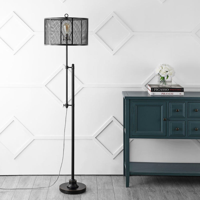 Noah 64.5" Modern Industrial Iron Height-Adjustable LED Floor Lamp - JONATHAN Y