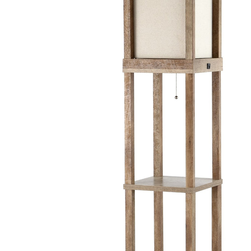 Etagere 63.5" Rustic Bohemian Wooden LED 3-Shelf Floor Lamp with Pull-Chain - JONATHAN Y