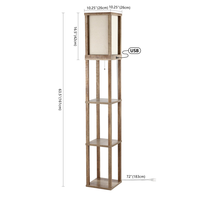 Etagere 63.5" Rustic Bohemian Wooden LED 3-Shelf Floor Lamp with Pull-Chain - JONATHAN Y
