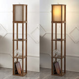 Etagere 63.5" Rustic Bohemian Wooden LED 3-Shelf Floor Lamp with Pull-Chain - JONATHAN Y