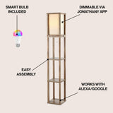 Etagere 63.5" Rustic Bohemian Wooden LED 3-Shelf Floor Lamp with Pull-Chain - JONATHAN Y