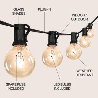 Indoor/Outdoor 25 ft. Contemporary Rustic Incandescent G40 Bistro Globe Bulb String Lights