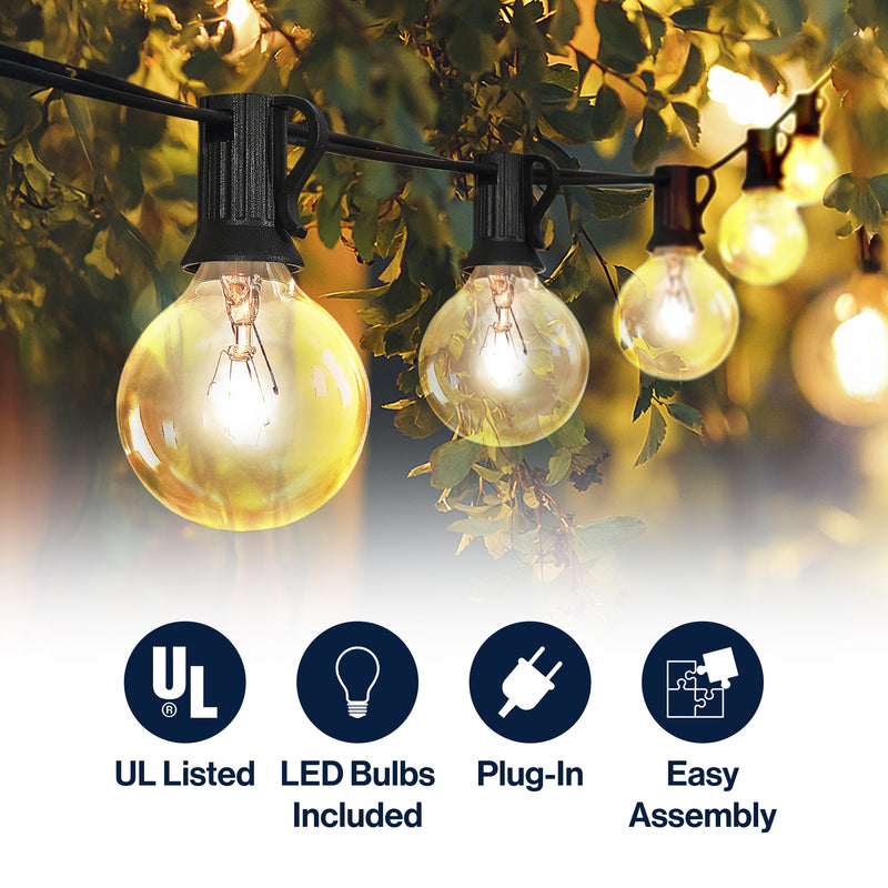 Indoor/Outdoor 25 ft. Contemporary Rustic Incandescent G40 Bistro Globe Bulb String Lights