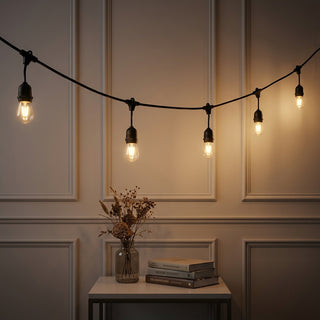 Indoor/Outdoor 48 ft. Rustic Industrial LED S14 Edison Bulb String Lights Black / 15 Sockets – AI-ON
