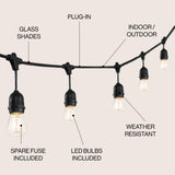 Indoor/Outdoor 48 ft. Rustic Industrial LED S14 Edison Bulb String Lights - JONATHAN Y