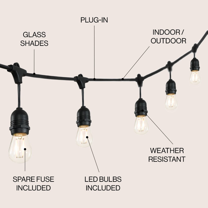 Indoor/Outdoor 48 ft. Rustic Industrial LED S14 Edison Bulb String Lights - JONATHAN Y