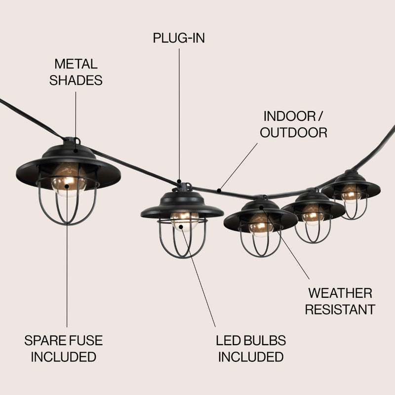 Indoor/Outdoor 10 ft. Rustic Farmhouse Incandescent G40 Metal Cage Shade String Lights