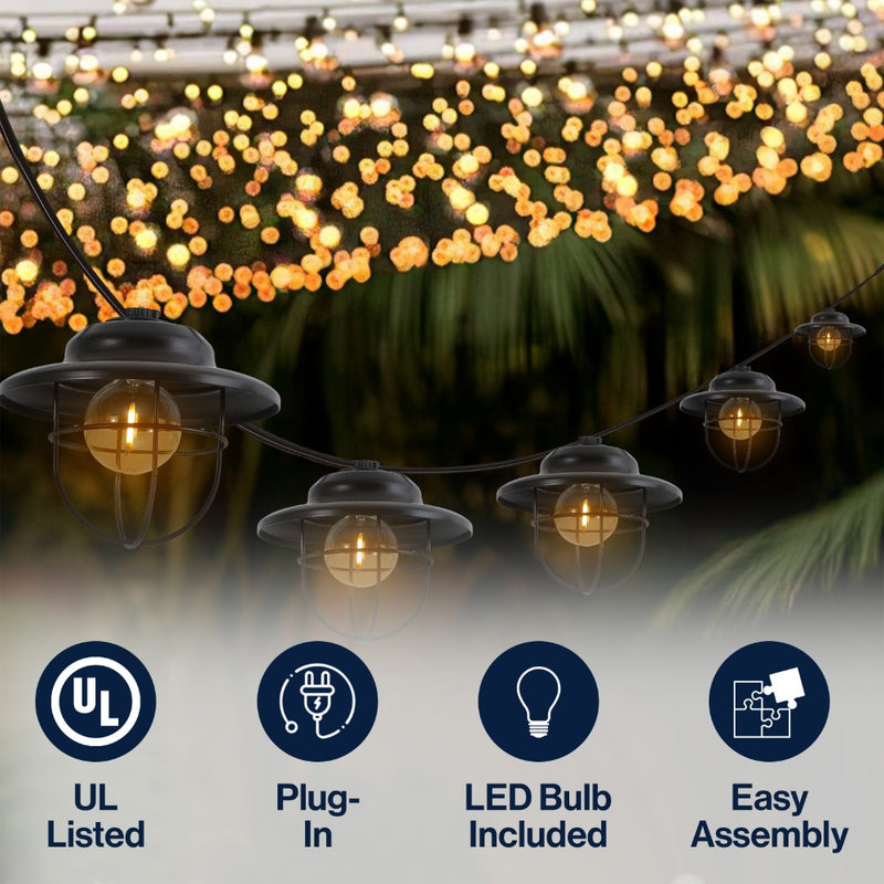 Indoor/Outdoor 10 ft. Rustic Farmhouse Incandescent G40 Metal Cage Shade String Lights