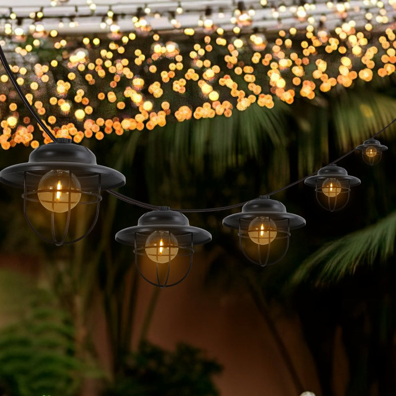 Indoor/Outdoor 10 ft. Rustic Farmhouse Incandescent G40 Metal Cage Shade String Lights