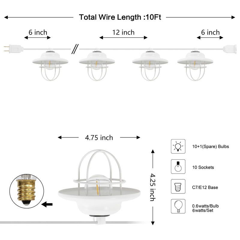 Indoor/Outdoor 10 ft. Rustic Farmhouse Incandescent G40 Metal Cage Shade String Lights