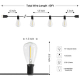 10-Light Indoor/Outdoor 10 ft. Rustic Industrial ST38 Clear Bulb String Lights