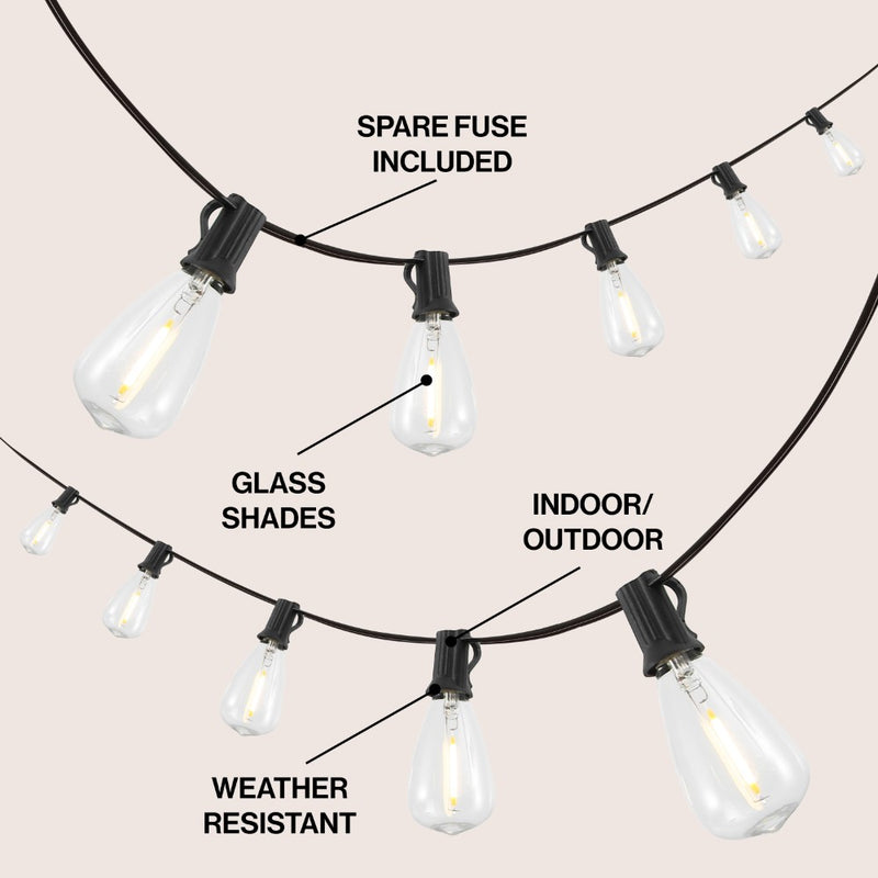 10-Light Indoor/Outdoor 10 ft. Rustic Industrial ST38 Clear Bulb String Lights