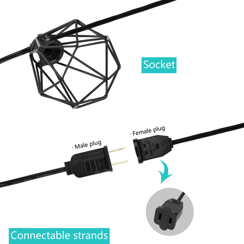 Indoor/Outdoor 10 ft. Contemporary Transitional Incandescent G40 Diamond Cage String Lights