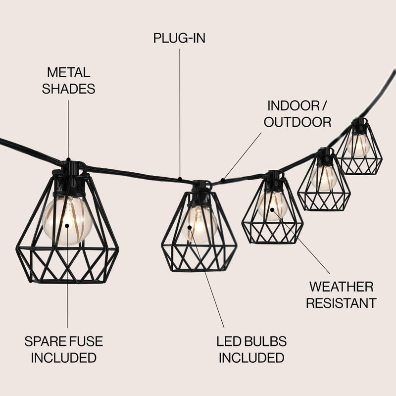 Indoor/Outdoor 10 ft. Contemporary Transitional Incandescent G40 Diamond Cage String Lights
