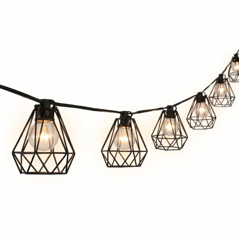 Indoor/Outdoor 10 ft. Contemporary Transitional Incandescent G40 Diamond Cage String Lights Black – MAIN-ROOM