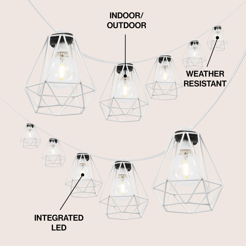Indoor/Outdoor 10 ft. Contemporary Transitional Incandescent G40 Diamond Cage String Lights