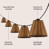 Payton 10-Light Indoor/Outdoor 10 ft. Classic Cottage Incandescent G40 Faux-Rattan Shaded String Lights