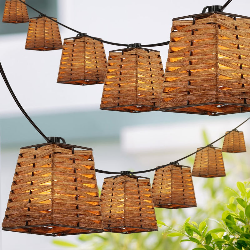 Quinn 10-Light Indoor/Outdoor 10 ft. Classic Vintage Incandescent G40 Square Bamboo Shaded String Lights - JONATHAN Y