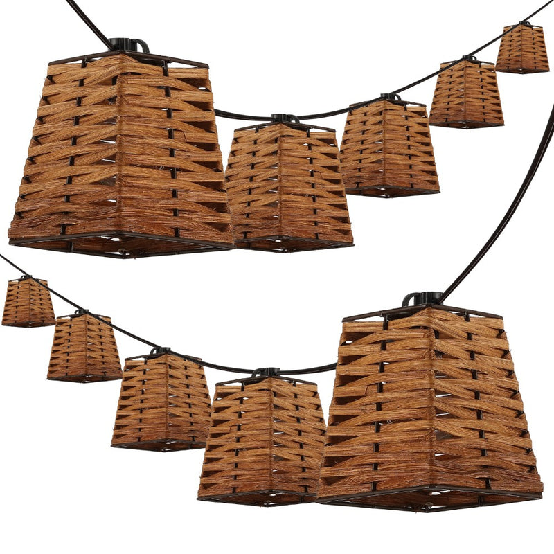 Quinn 10-Light Indoor/Outdoor 10 ft. Classic Vintage Incandescent G40 Square Bamboo Shaded String Lights - JONATHAN Y