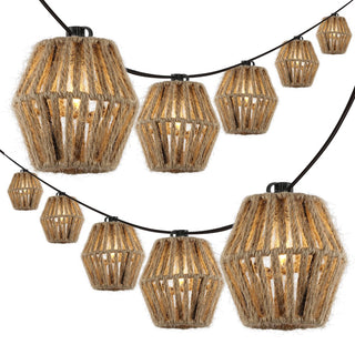 Samara 10-Light Indoor/Outdoor 10 ft. Mid-Century Classic Incandescent C7 Lantern Hemp Rope Shaded String Lights - JONATHAN Y