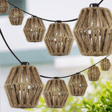 Samara 10-Light Indoor/Outdoor 10 ft. Mid-Century Classic Incandescent C7 Lantern Hemp Rope Shaded String Lights - JONATHAN Y
