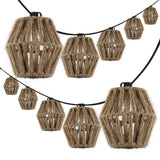 Samara 10-Light Indoor/Outdoor 10 ft. Mid-Century Classic Incandescent C7 Lantern Hemp Rope Shaded String Lights - JONATHAN Y