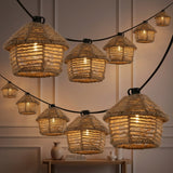 Maui 10-Light Indoor/Outdoor 10 ft. Mid-Century Vintage Incandescent G40 Tiki Hut Hemp Rope Shaded String Lights Brown – AI-ON