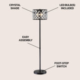 Elizabeth 60" Crystal/Metal LED Floor Lamp - JONATHAN Y