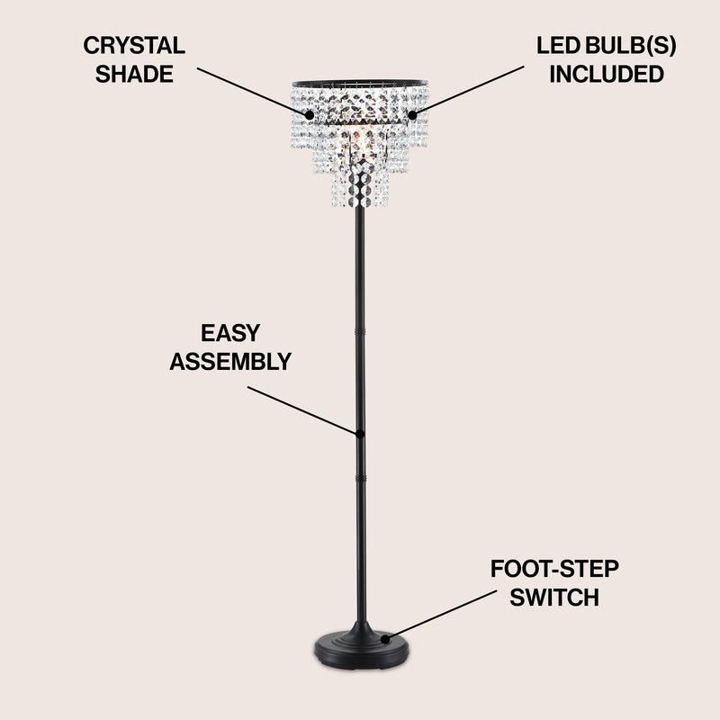 Juliette 60" Crystal/Metal Floor Lamp - JONATHAN Y