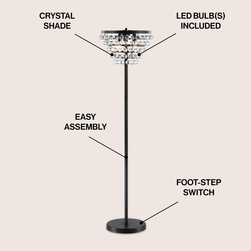 Jemma 60" Crystal/Metal LED Floor Lamp - JONATHAN Y