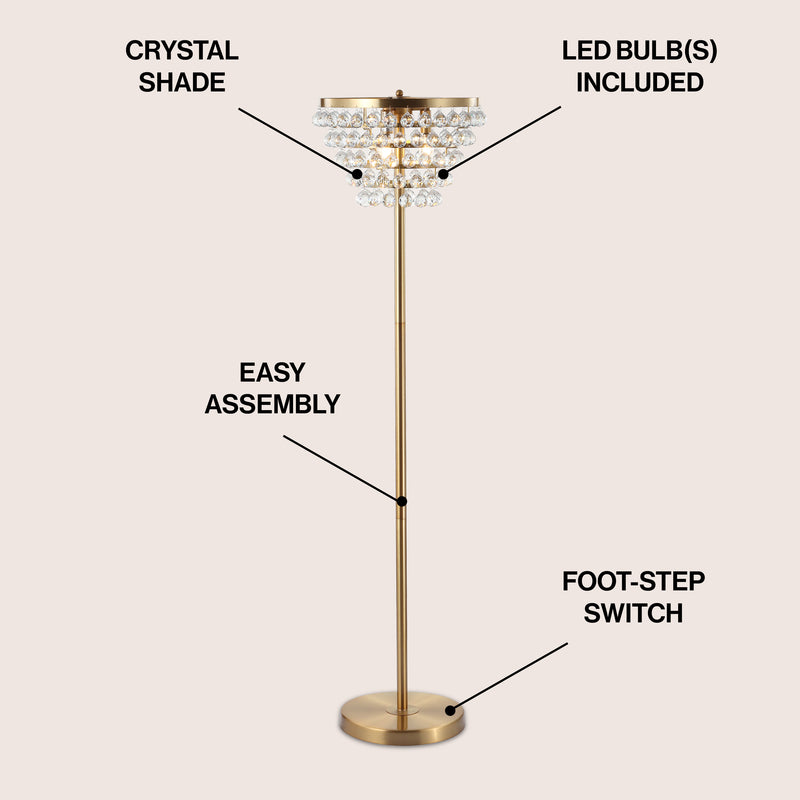 Jemma 60" Crystal/Metal LED Floor Lamp - JONATHAN Y