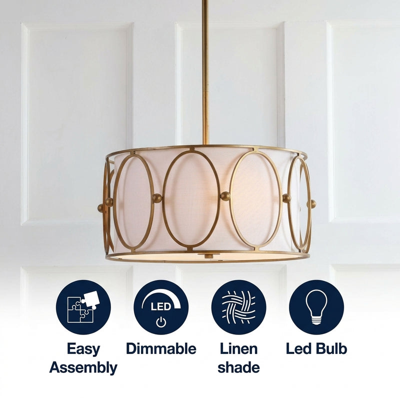 Violetta 19" Metal LED Pendant Gold/White / 3 Sockets – ICONS