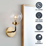 Caleb Brass Vanity Wall Sconce Clear Brass Gold/Black / 1 Light – ICONS