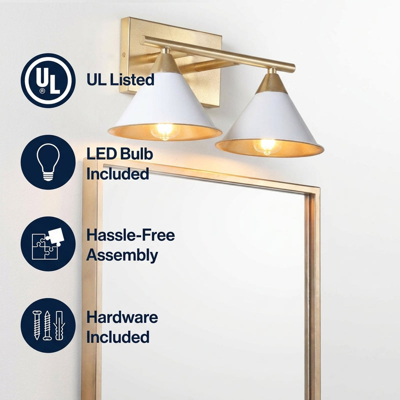 Yvette Metal Vanity White/Gold / 2 Light – ICONS