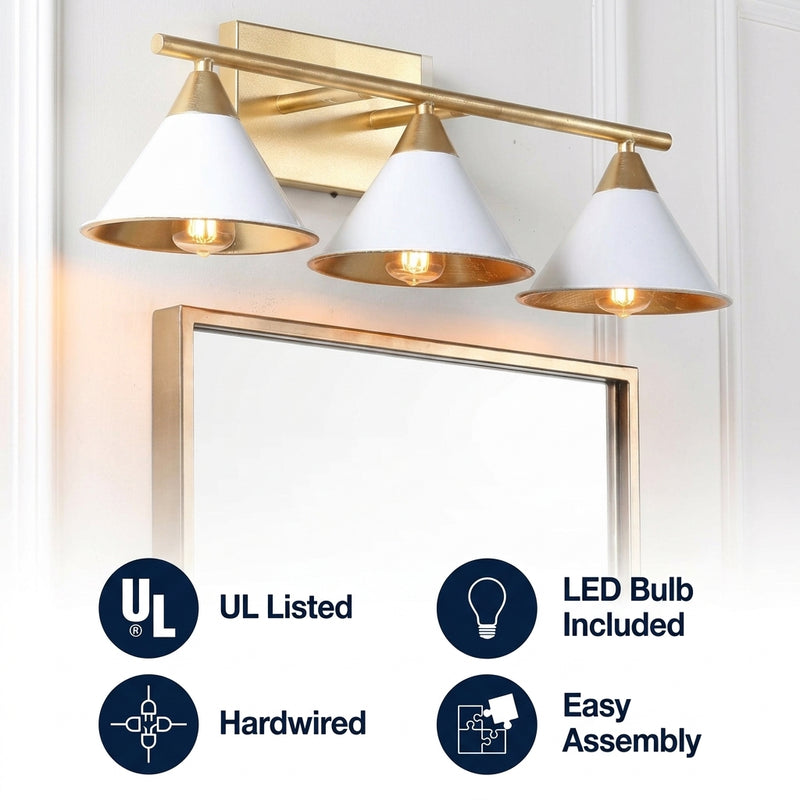 Yvette Metal Vanity White/Gold / 3 Light – ICONS