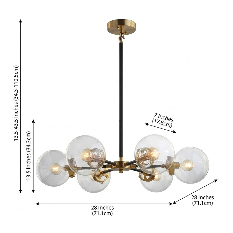 Caleb 28" Brass Cluster Pendant Black/Brass Gold / 6-Light – DIM