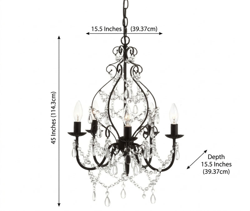 Maura 17" Crystal/Metal LED Chandelier Black / 5 Sockets – DIM