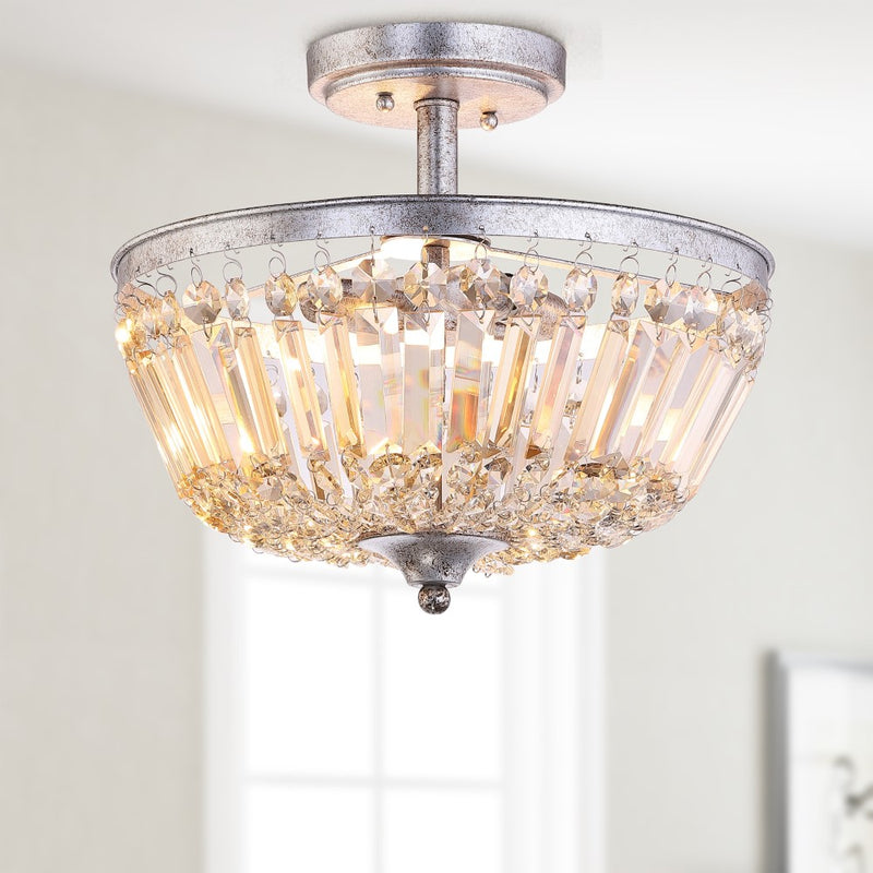 Caleb 14.2" Crystal / Metal LED Semi Flush Mount - JONATHAN Y