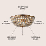 Allison 15" Wood Beaded/Metal LED Flush Mount