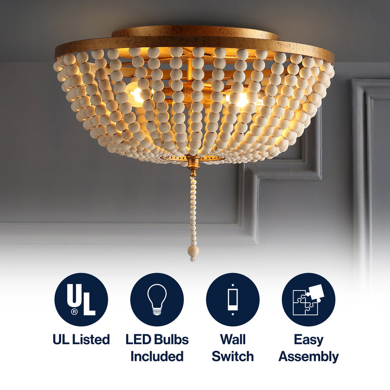 Allison 15" Wood Beaded/Metal LED Flush Mount